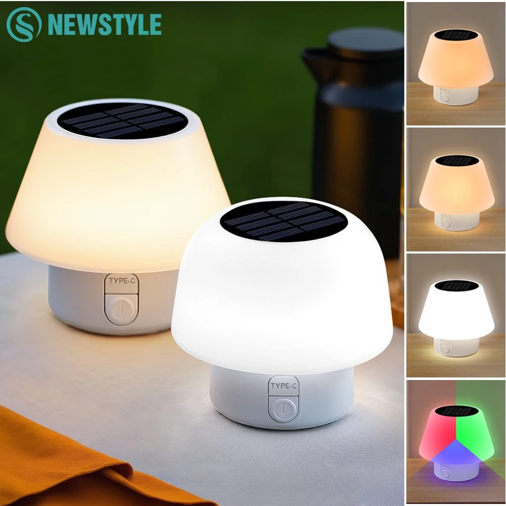 

Solar Mushroom Mini Table Lamp Outdoor Solar USB Powered Portable Night Lights Solar Powered Light Waterproof Camping Patio