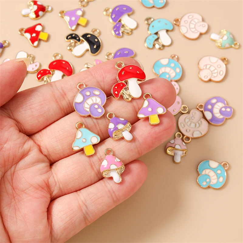20 Stück niedliche bunte Emaille-Pilz-Anhänger für die Herstellung von Halsketten, Ohrringen, Armbändern, DIY-Bastelarbeiten, Schmuckzubehör – Detail 2