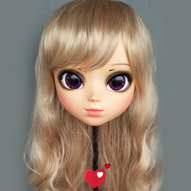 (P-05)Female Sweet Girl Resin Half Head Kigurumi BJD Eyes Crossdress Cosplay Japanese Anime Role Lolita Mask With Eyes And Wig