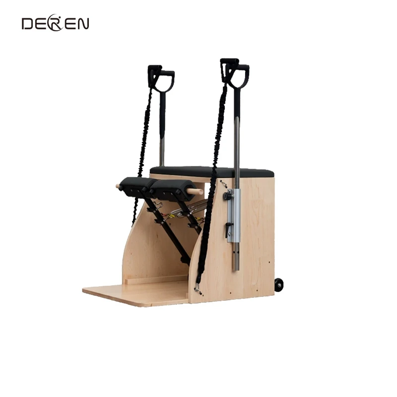 Wunda Pilates Reformer Chair for Stable Fitness and Pilates Yoga Ride Equipment Made of Oak and Maple Wood for Body Building