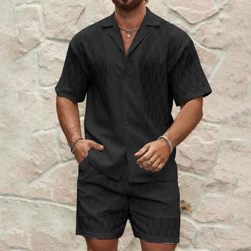 2025 spring and summer new casual suit men's loose and comfortable short-sleeved shirt men's fashion suit