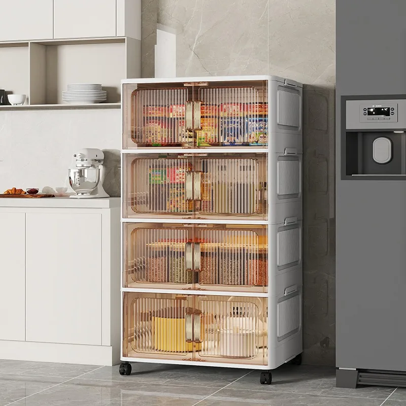 Clothing Storage Bins with Lids Wheels 4 Layers Plastic Foldable Box Stackable Closet Organizer Folding Storage Box