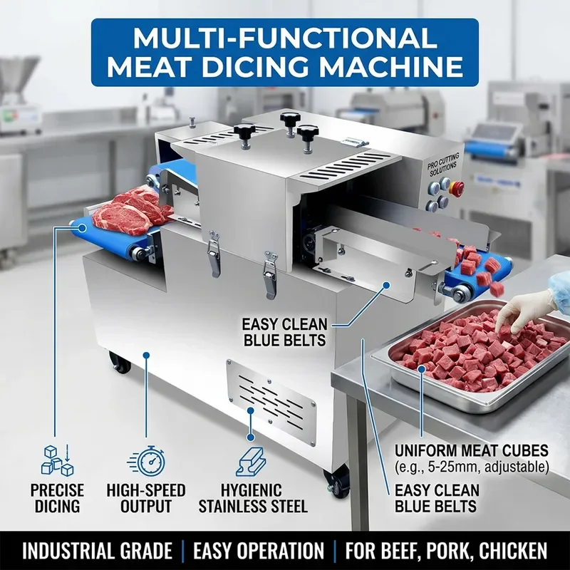 High Speed Fresh Meat Dicing Machine 500kg/h Automatic Cutting for Chicken Beef Pork Processing Lines