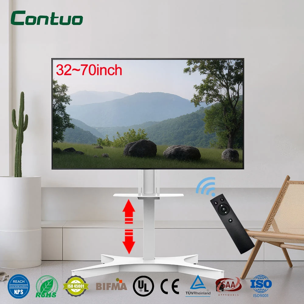 Smart 65-100 Inch TV Stand on Wheels Cold Rolled Steel Heavy Duty Casters TV Trolley Remote-Controlled Height Adjustable TV Cart