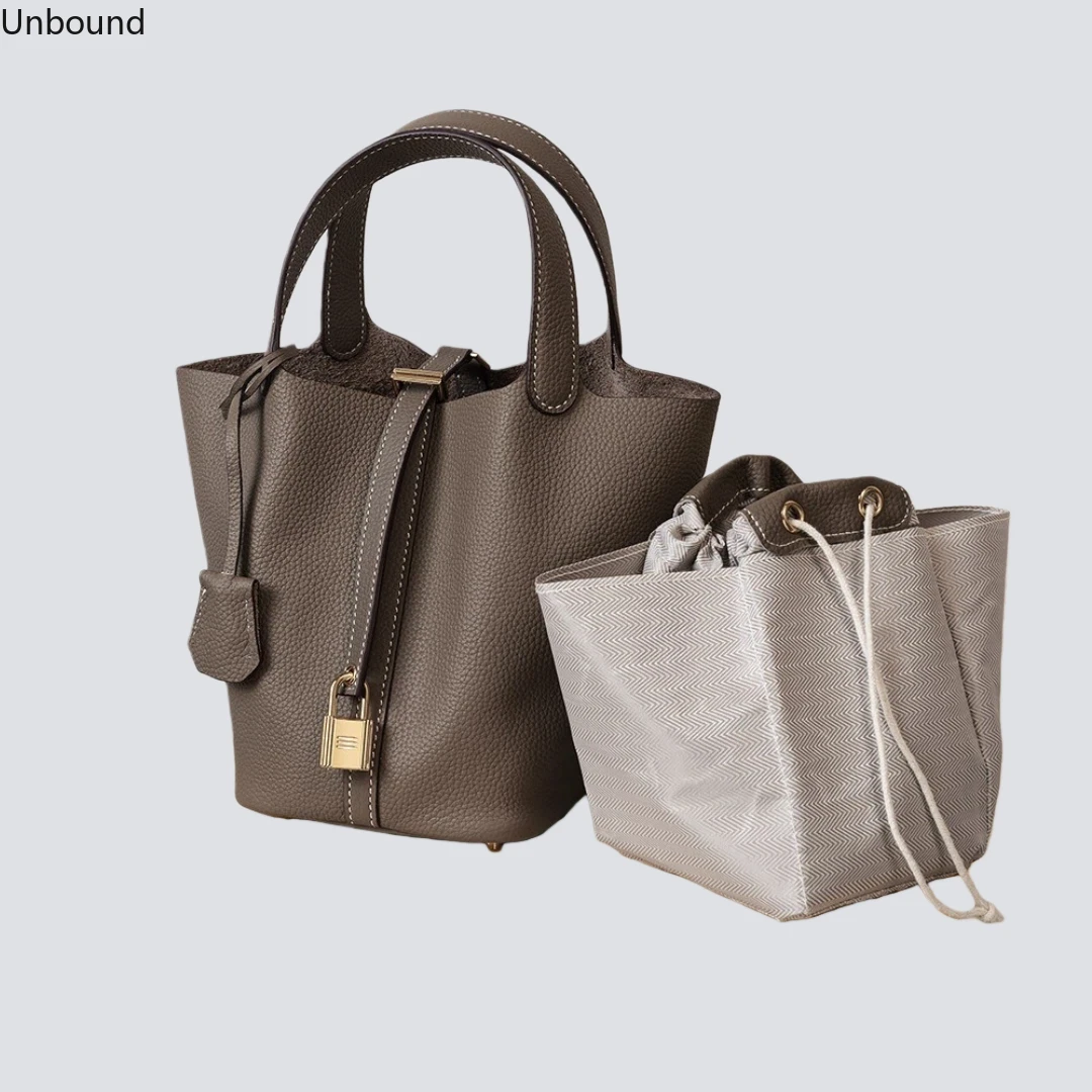 

New Genuine Leather Bucket Bag Womens TOGO Top Grain Cowhide Luxury Wedding Handbag Basket Tote Minimal Commuter Elegant Style