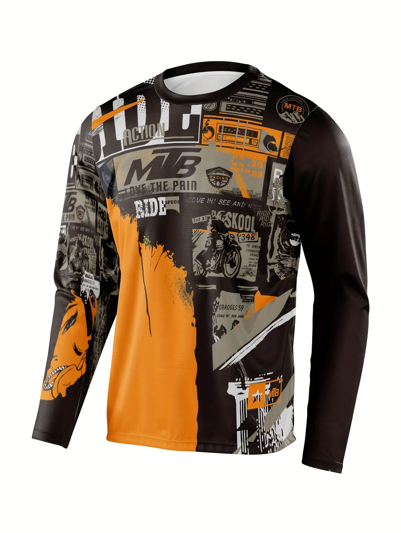 Spring Autumn Hot Selling MTB Printed Black Long-Sleeved T-shirt for Men and Women Fashionable and Trendy Motorcycle T-shirt