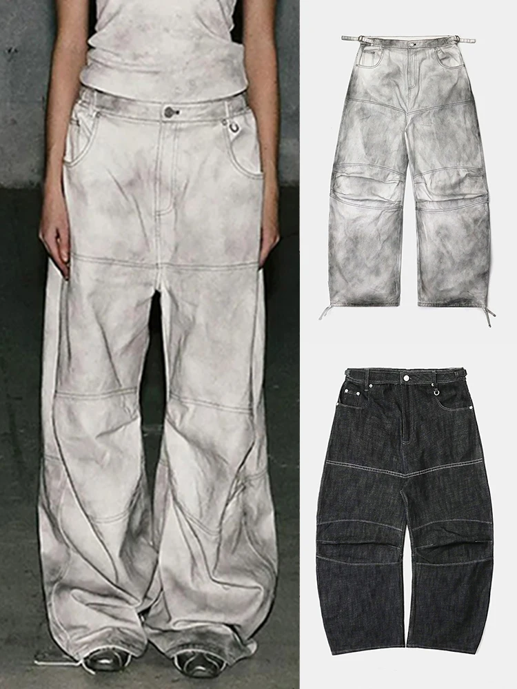 

Retro American Spicy Girl Sports Jeans Casual Loose Street Long Pants Straight Leg Denim Natural Waist Zipper Closure Casual ...