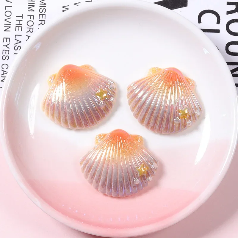 5pcs gradual change color shell resin flatback cabochons jewelry accessories diy resin charms for scrapbooking embellishments