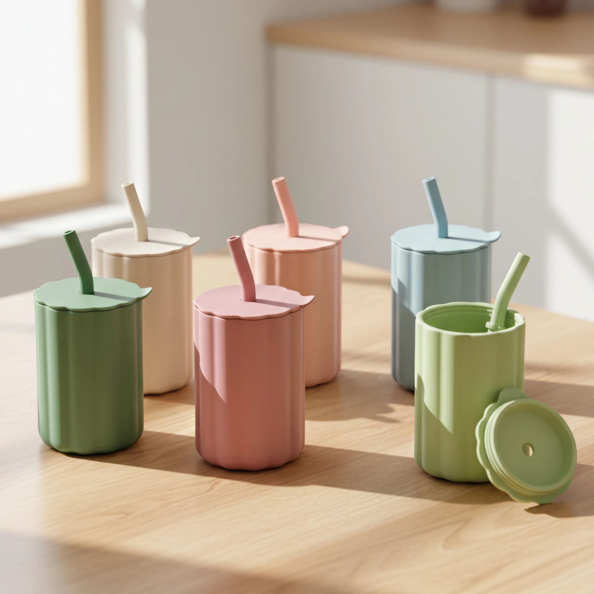 1pc Silicone Baby Water Cup With Leak‑proof Lid And Straw, Helps Baby Practice Independent Drinking, Baby Birthday Gift