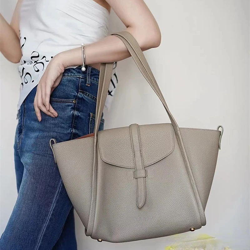 MKCCCKA Basket bag 2024 new Tote bag Female designer large capacity Cowhide handbag shoulder bag Commuter bag Genuine leather
