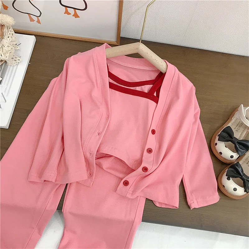 

Girls Coat +Pants Kids Suits 3PCS/Set 2024 Vest Spring Autumn Cotton Teenagers School Uniforms Cotton Children Clothing