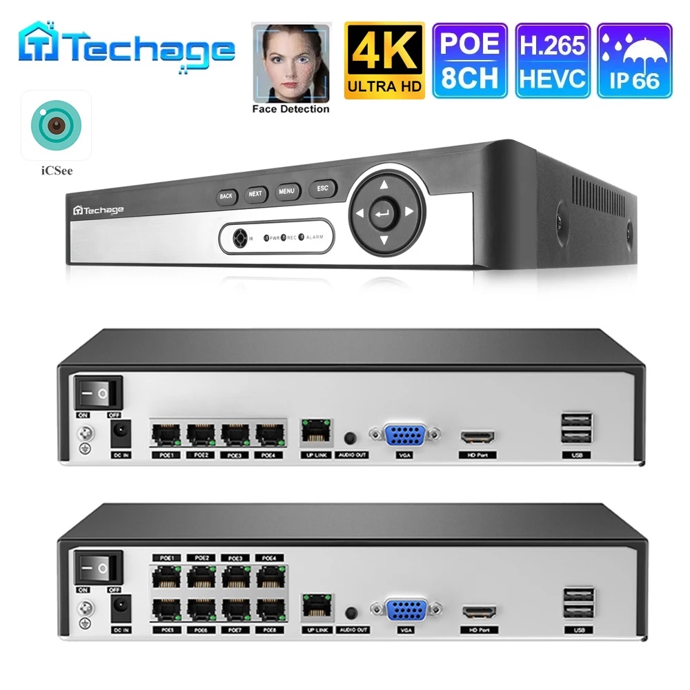 Techage H.265 8CH 8MP 5MP 4K 1080P POE NVR Sicherheit Zwei-Wege-Audio- und Videorekorder POE Netzwerk-Kamera ONVIF