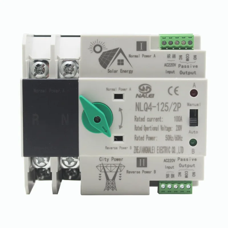 Imagem -05 - Ats Inversor Fotovoltaico 230v Switching Alimentação Dupla Não Contínua Interruptor de Transferência Automática Nlq4125 2p