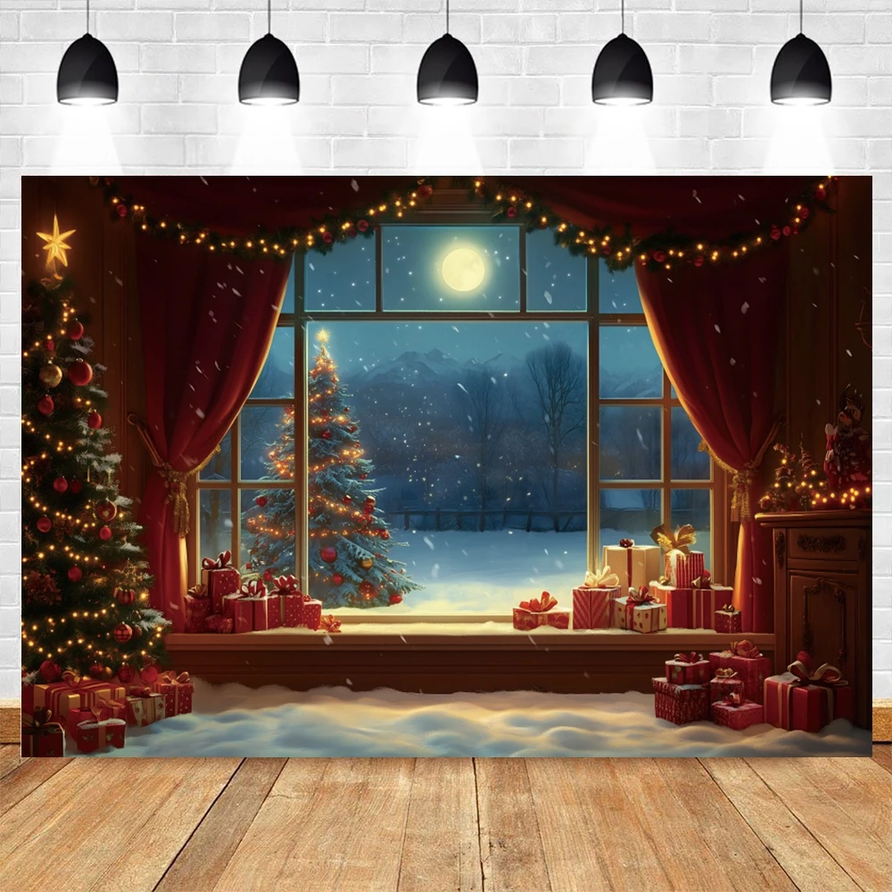 Christmas Backdrop for Photography 2024 Xmas Tree Party Gifts Fireplace Room Window Toy Baby Family Photography Background Decor