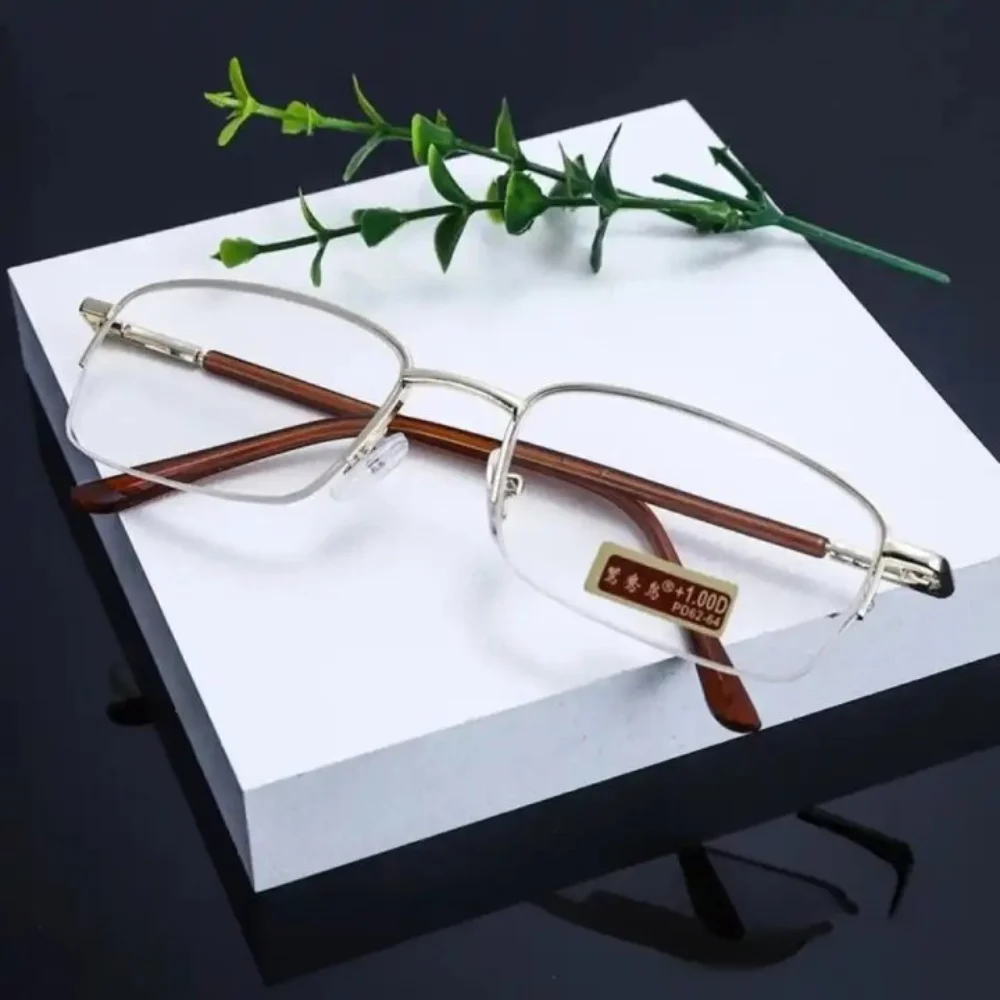 

Spectacle Lens Power +50 To +400 Presbyopia Glasses Vision Care Square Farsightedness Reading Glasses Half-frame Gold