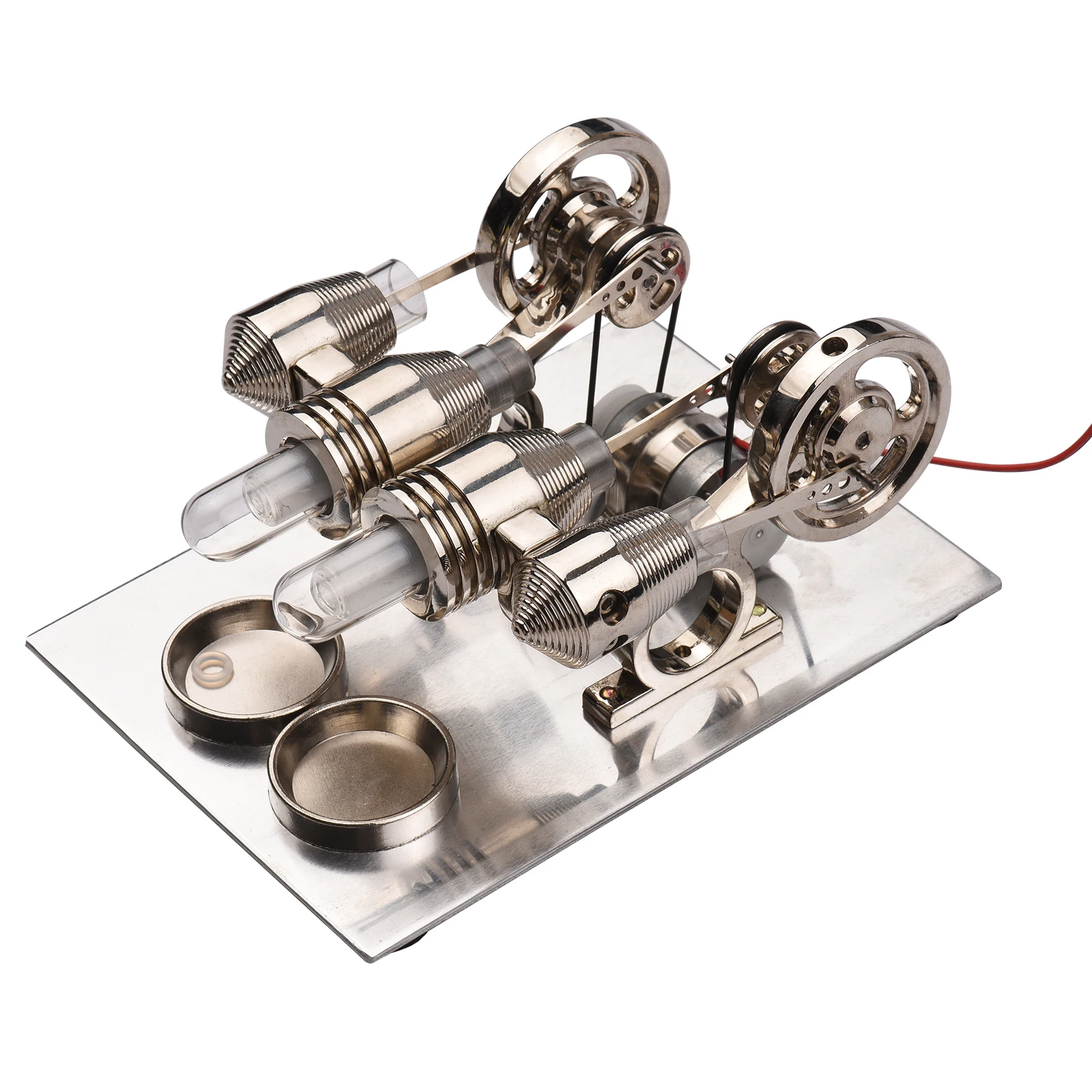 Stirling Engine Kit Dual Engine Generator Hot Air Motor Model Physical Generator Model with Flywheel Design Science Experiment