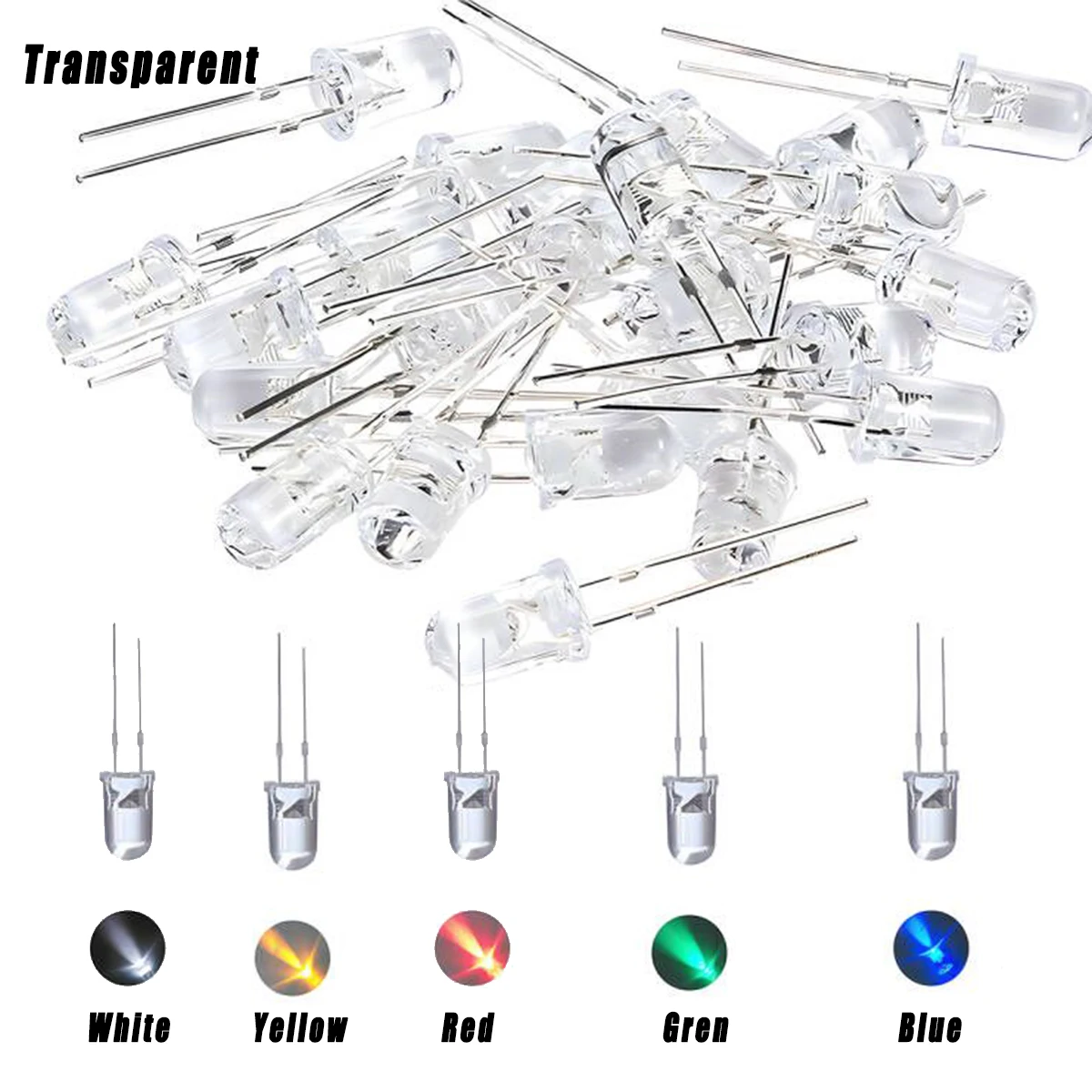 240pcs Led Diode Lights Assortment Kit 3mm/5mm Transparent Light Emitting White Green Red Blue Yellow Orange