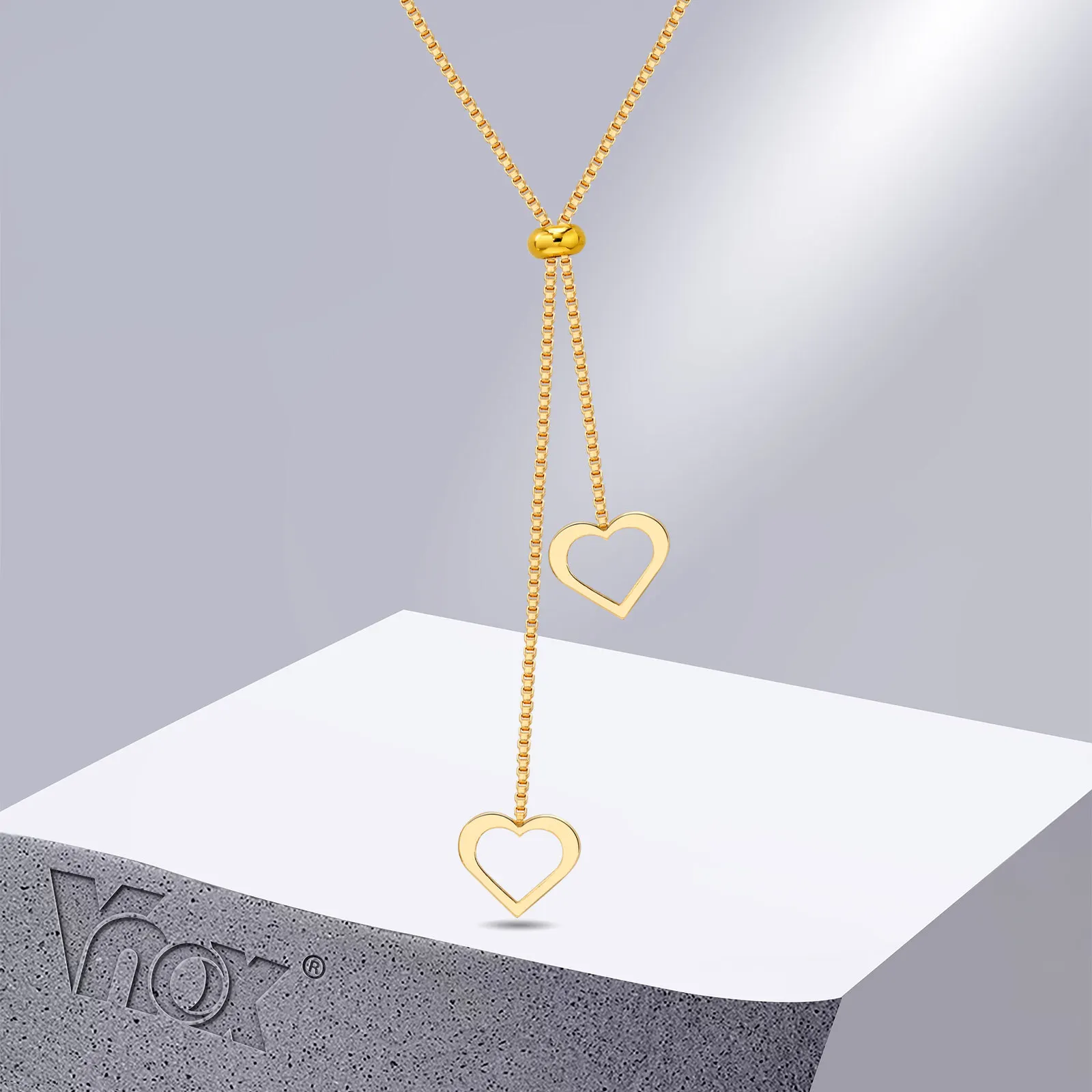 

Vnox Dainty Double Heart Charm Necklaces for Women, Gold Color Stainless Steel Box Chain Collar, Valentine's Day Birthday Gifts