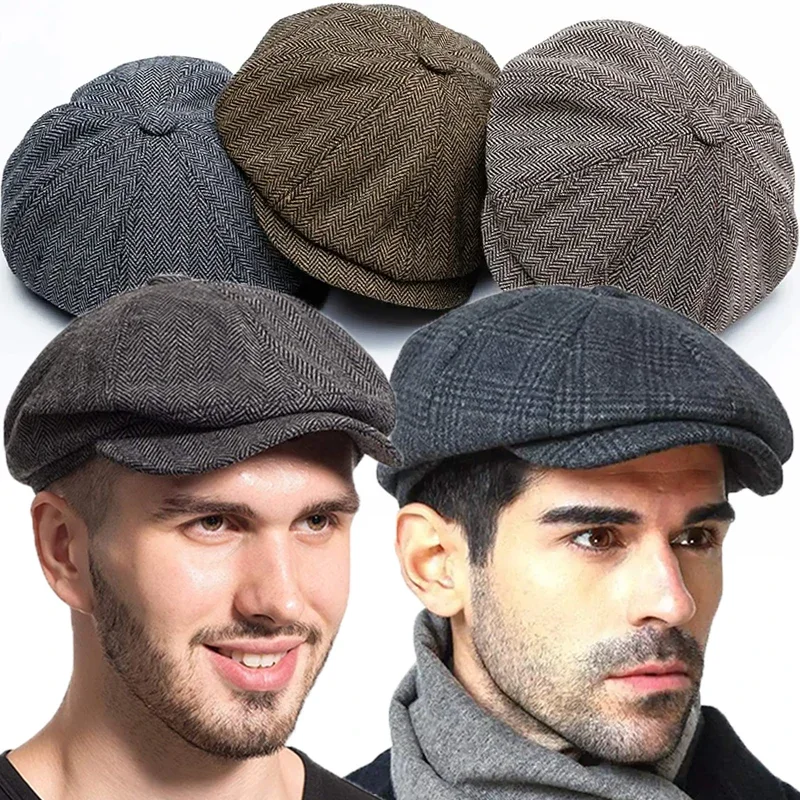 Hat Men Beret Cabbie Driving Hunting Caps Vintage Winter Tweed Peaky Blinders Berets Flat Peaked Cap Street Hats for Men Women