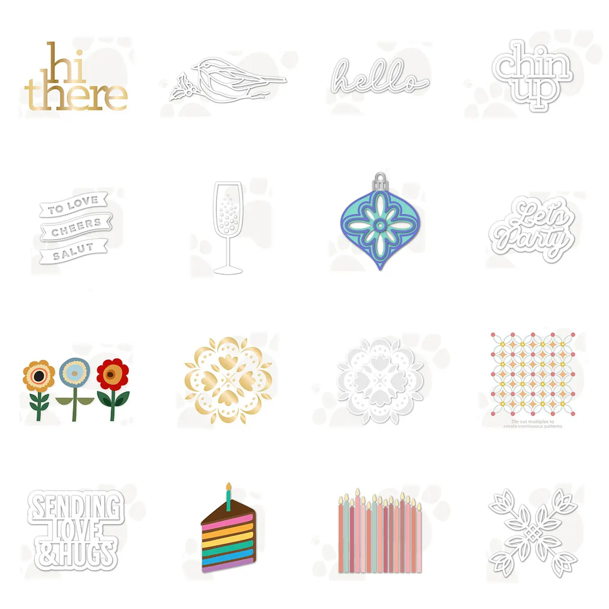 

Everyday Greeting & Party Celebration Love & Hugs Sentiment Birthday Cake & Champagne Metal Cutting Dies Set for Card Making