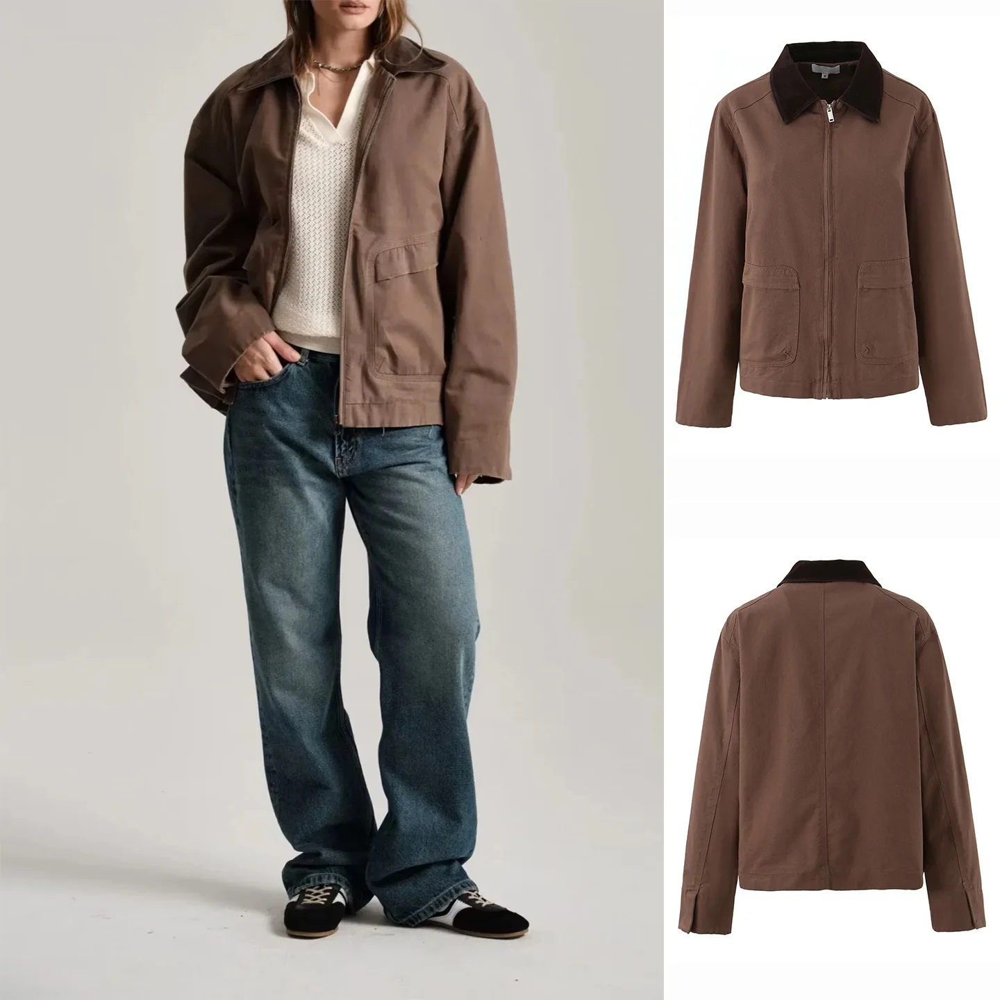 

Женское пальто-пилот в стиле ретро с воротником-стойкой, дизайн из полиэфирного волокна, осеннее новое поступление