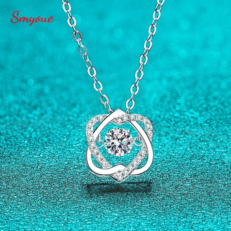 

Smyoue 0.5ct GRA Moissanite Necklace for Women Sparkling Simulated Diamond Pendant Beating Heart S925 Silver Fine Jewelry Gift