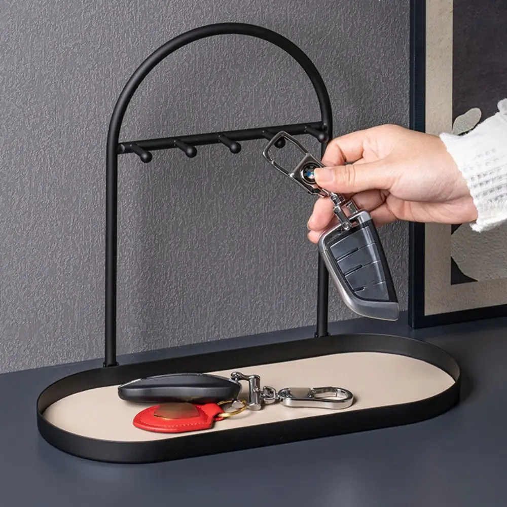 

Wrought Iron PU Key Storage Rack Removable Decorative Entrance Key Holder Durable Rust-proof Jewelry Shelf Bedroom