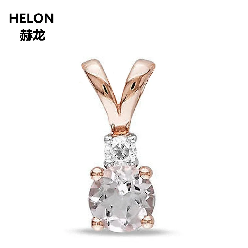 1/2CT Natural Morganite Women Pendant Solid 14k Rose Gold Engagement 100% Full Cut Natural Diamonds Pendant Valentine Gift