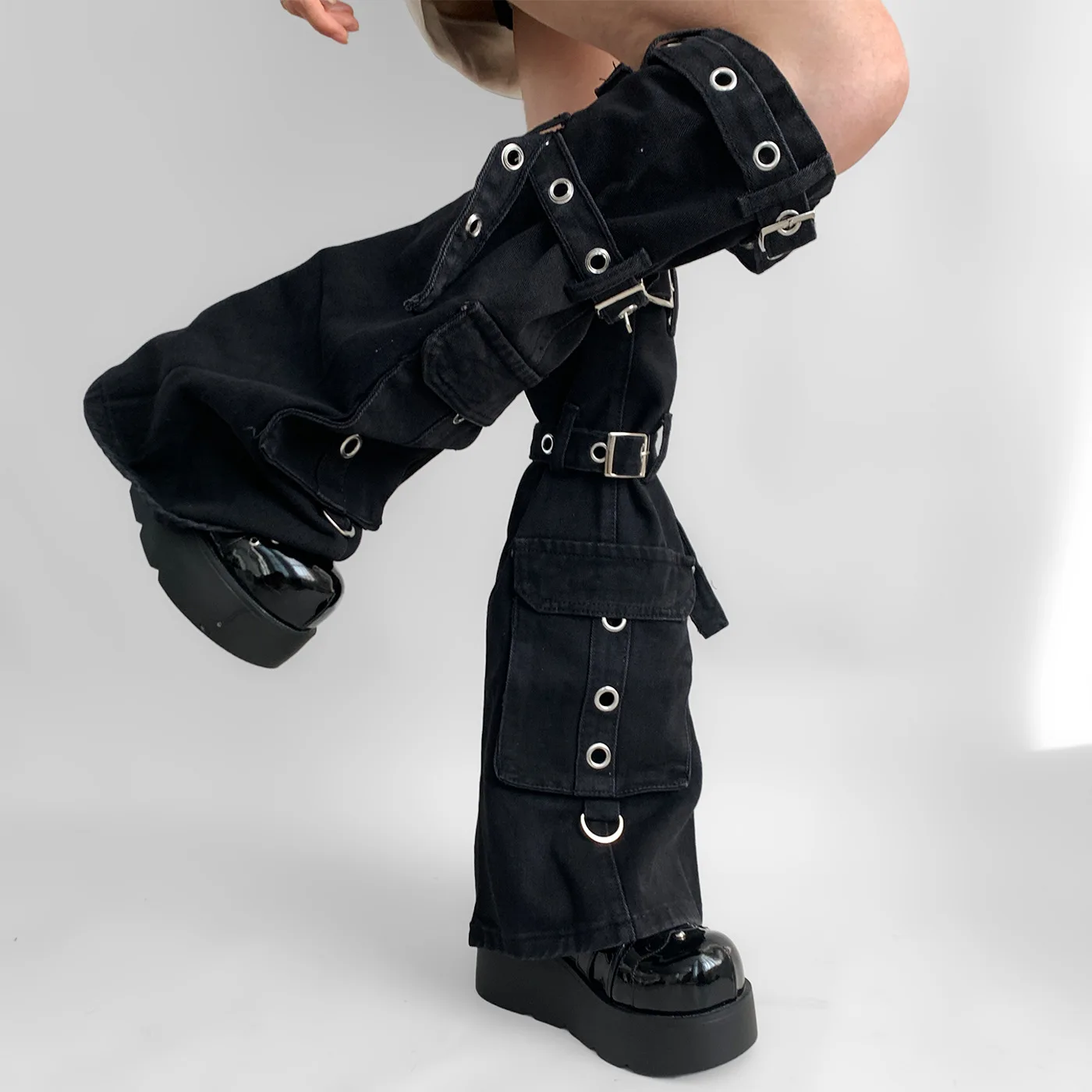 Damen-Overknee-Strümpfe, Cosplay, japanische Lolita-, Punk- und Gothic-Strümpfe im Y2K-Stil, Stiefelüberzüge mit Metallschnallen, lange Beinüberzüge. – Detail 6