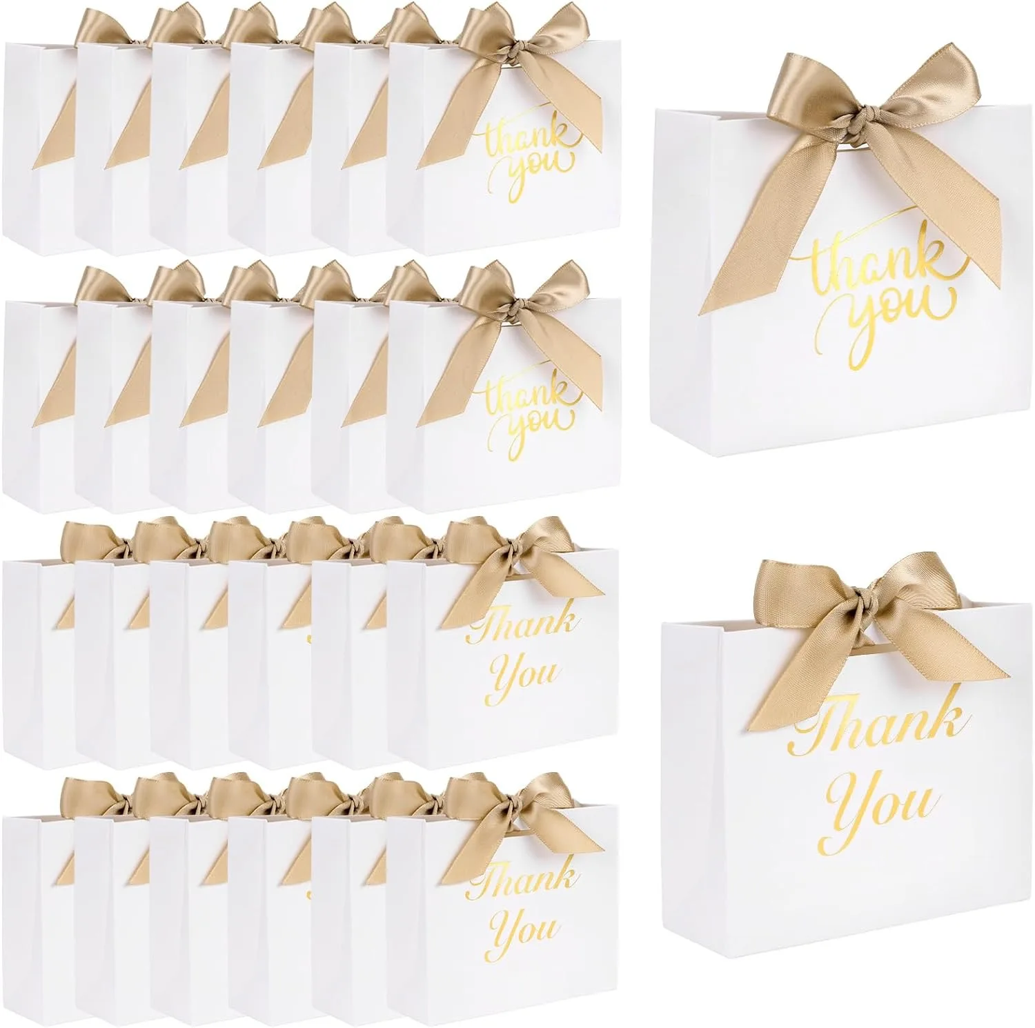 24Pack Small Thank You Gift Bags,4.5x1.7x3.9Inches Black Paper Gift Bags with Ribbon Mini Gift Bags Bulk Wedding Candy favor box