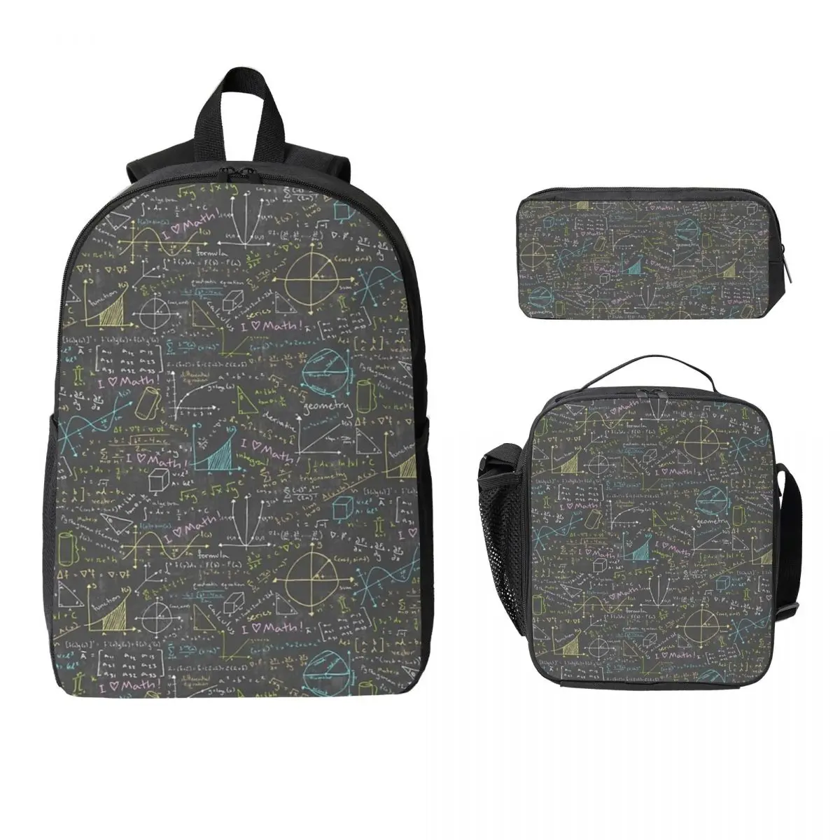 

Math Lessons Backpack Student Boys Girls BookBag School Bag Computer Shoulder Bags 3ps Insulated Lunch Bag Pencil Case