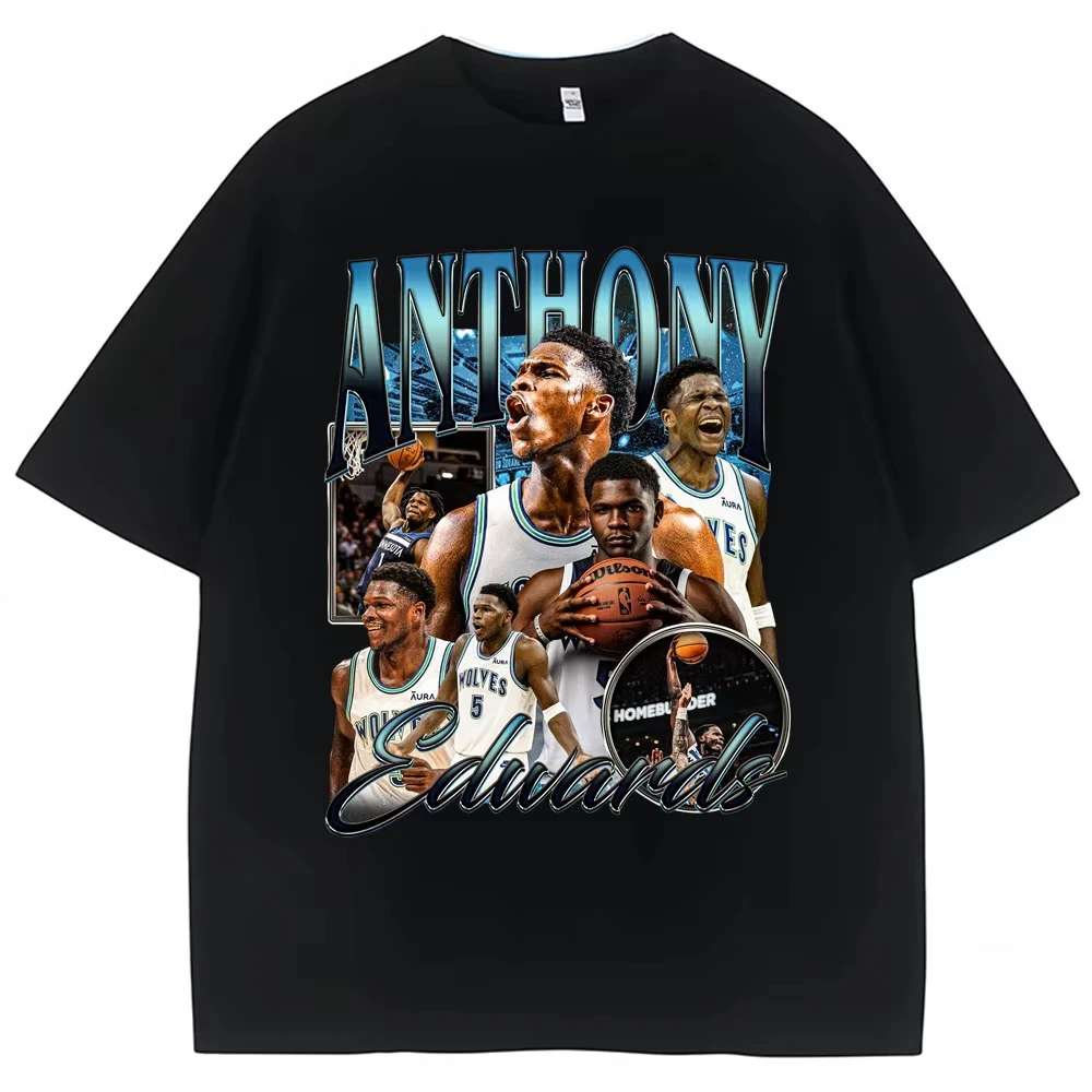 2026 Vintage Anthony Edwards Graphic T Shirt Men's Clothing Basketball Fans Gift T-shirt Cotton  High Street T-shirts Male