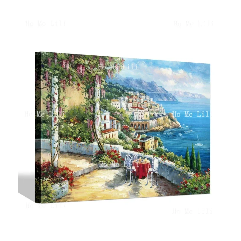 Soft Dance European Town Canvas Wall Art Coastal Flower Garden Artwork Painting