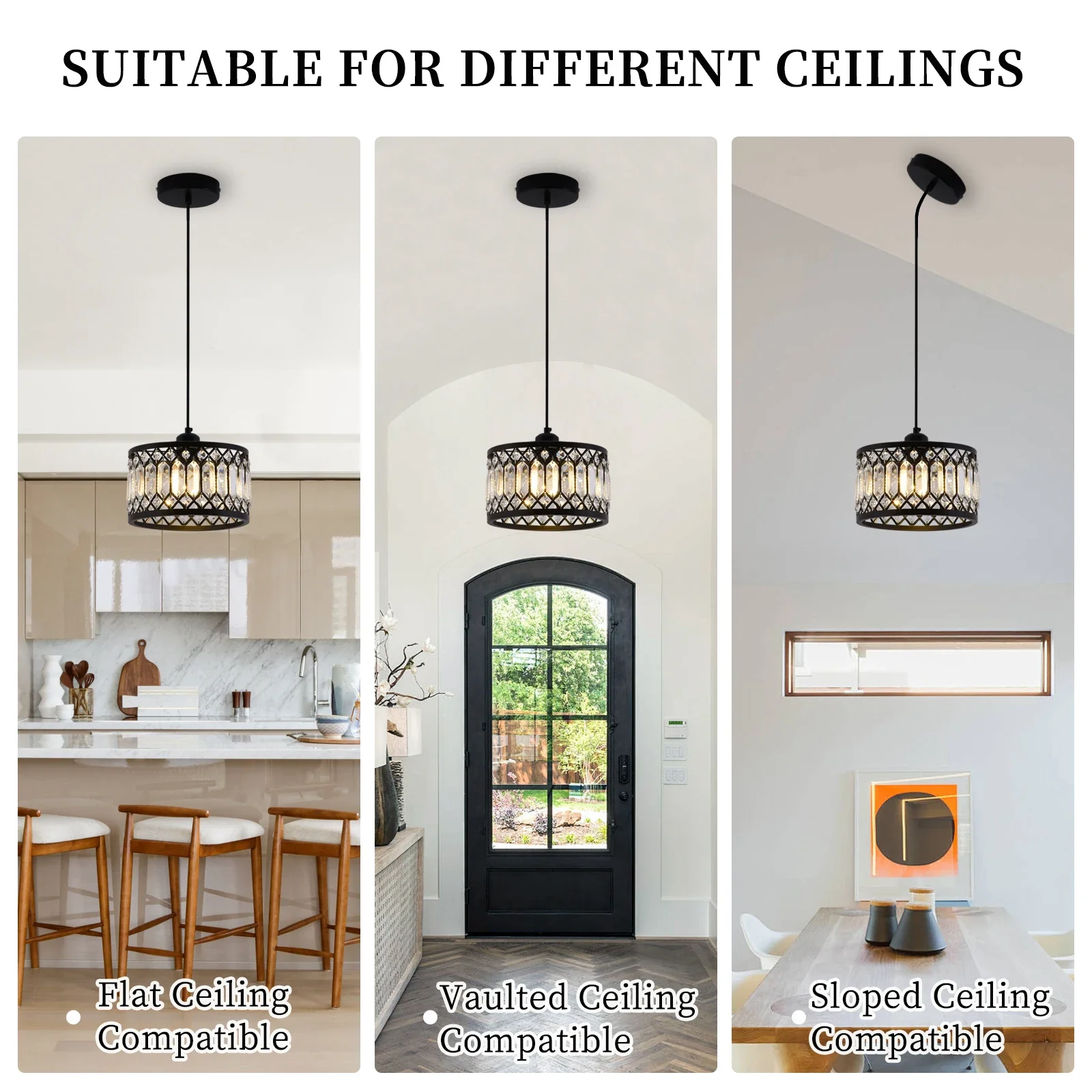Black Crystal Chandelier Ceiling Light Iron Art Modern LED Pendant Lamp for Living Room Bedroom Home Decor Pendant Lights