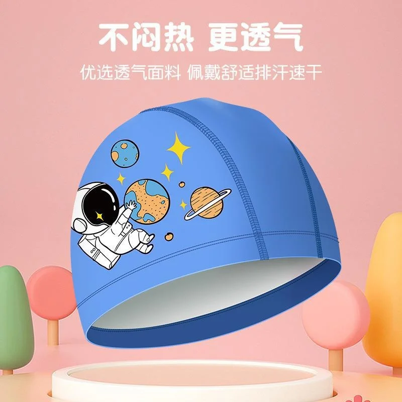 New Children's Swimming Hat PU Coating Swimming Hat Waterproof Butler Head Cartoon Swimming Hat for Boys and Girls