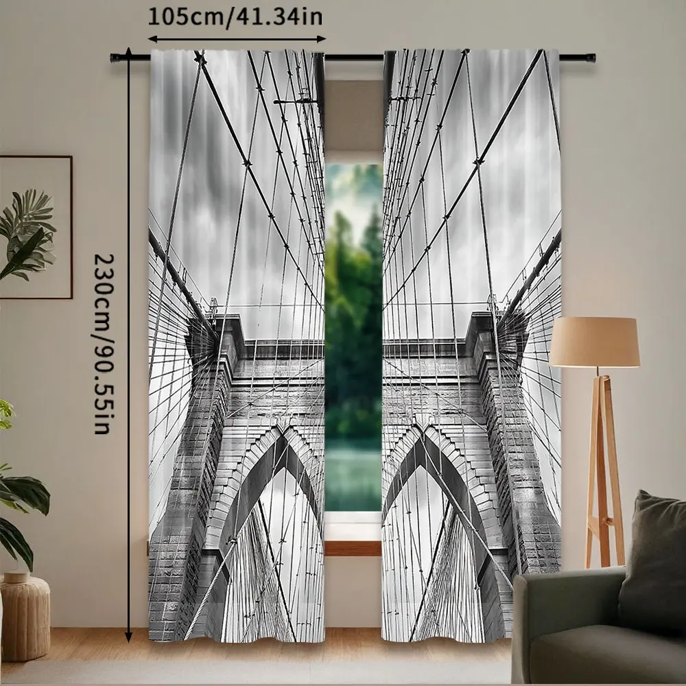 2Pcs Landscape Curtain Usa New York Brooklyn Bridge Cityscape Scenery Suitable For Bedroom Bathroom Living Room Dining Room