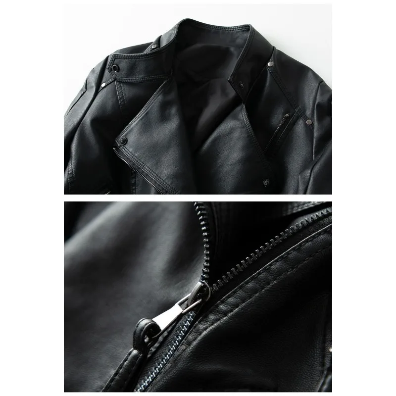New 2023 Spring  Autumn Style Leather Jacket Foreign Women Zipper Motorcycle Stand Collar Slim Thin Loose Short Coat