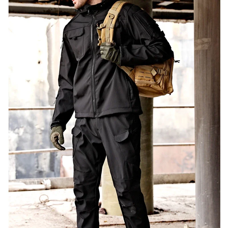 2024 Soft Shell Military Suit Men Waterproof Tactical Shark Skin Windproof Hooded Jacket Multi-pockets Cargo Pants Uniforms