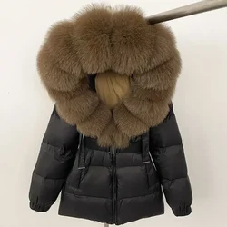  2024 Winter Puffer Jacket Women Real Fox Fur Hooded Thick Warm 90% White Duck Down Coat Female Parkas Waterproof