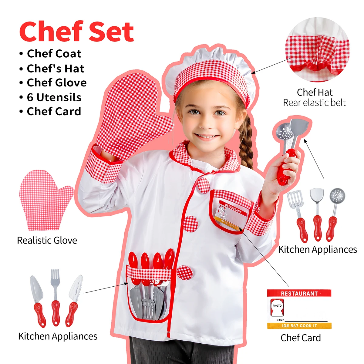 زي الشيف المقلد، مجموعة ألعاب المطبخ للعب الأطفال، زي الشيف للعب الأدوار