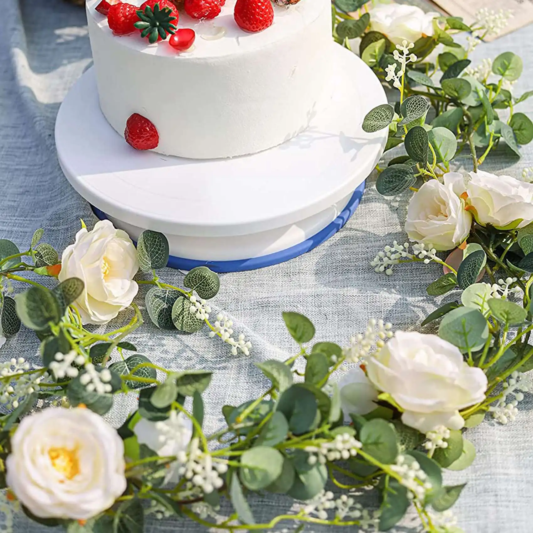 Guirxiété d'eucalyptus artificielle en vrac avec rose champagne, feuilles de vigne vertes, injFloral, lot de 2