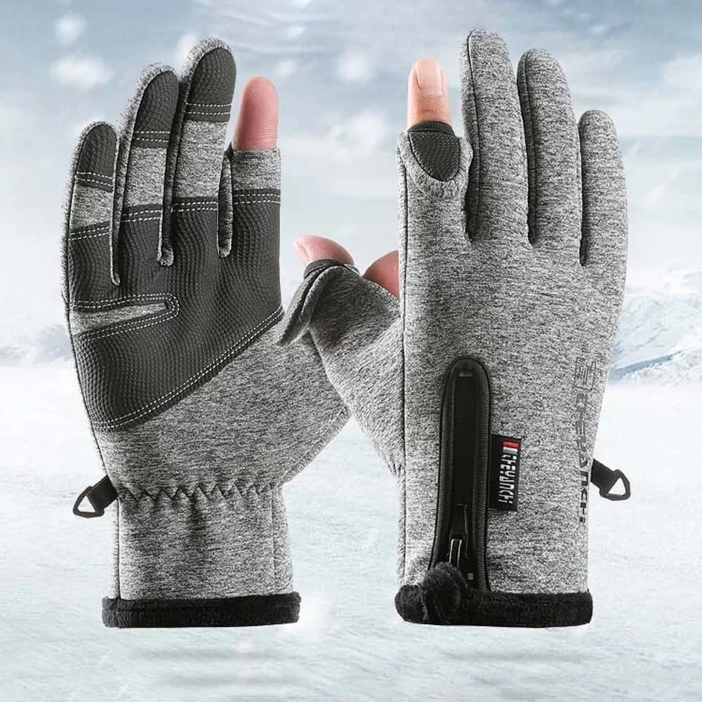 

Подарочные флисовые перчатки с двумя пальцами, противоскользящие мягкие утолщенные перчатки с защитой от брызг воды, сенсорный экран, ПУ, антихолодные варежки для мужчин