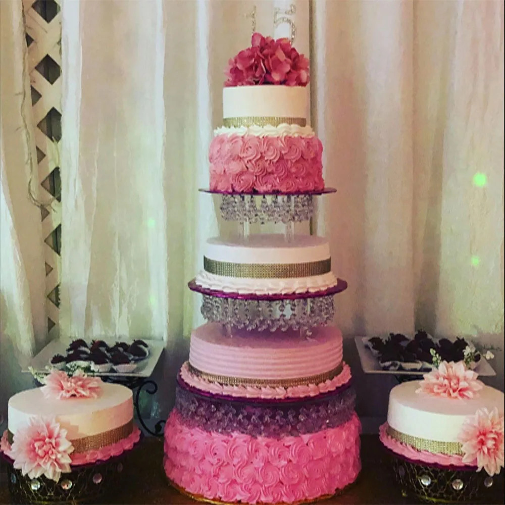 Crystal Acrylic Silver Elegant Three-layer round cake display rack for Wedding Birthday