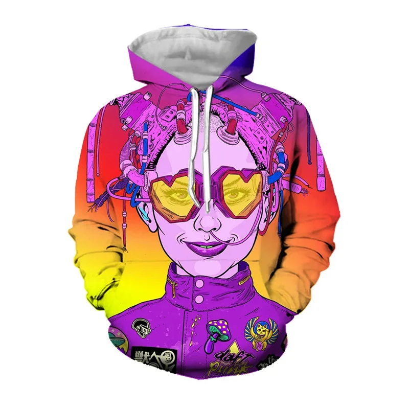 Fashionable casual mens 3D cyberpunk hacker printed hoodie mens fashionable street hoodie sportswear women's Harajuku Y2k hoodie