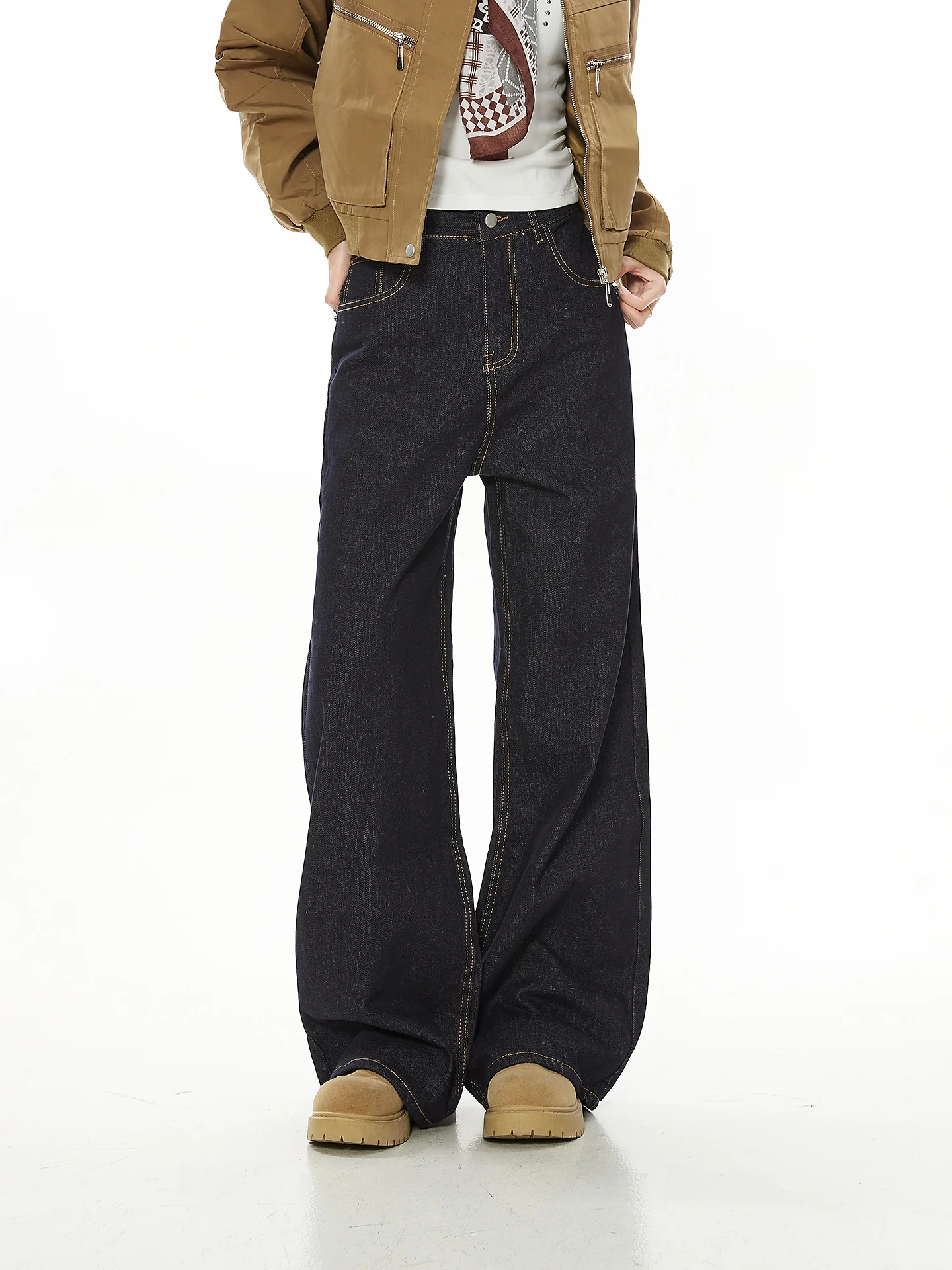 

Ретро-джинсы американского стиля, темно-синие, облегающие, свободного кроя, женские, повседневные, прямые, с высокой талией, джинсовые брюки, весенний тренд 2026