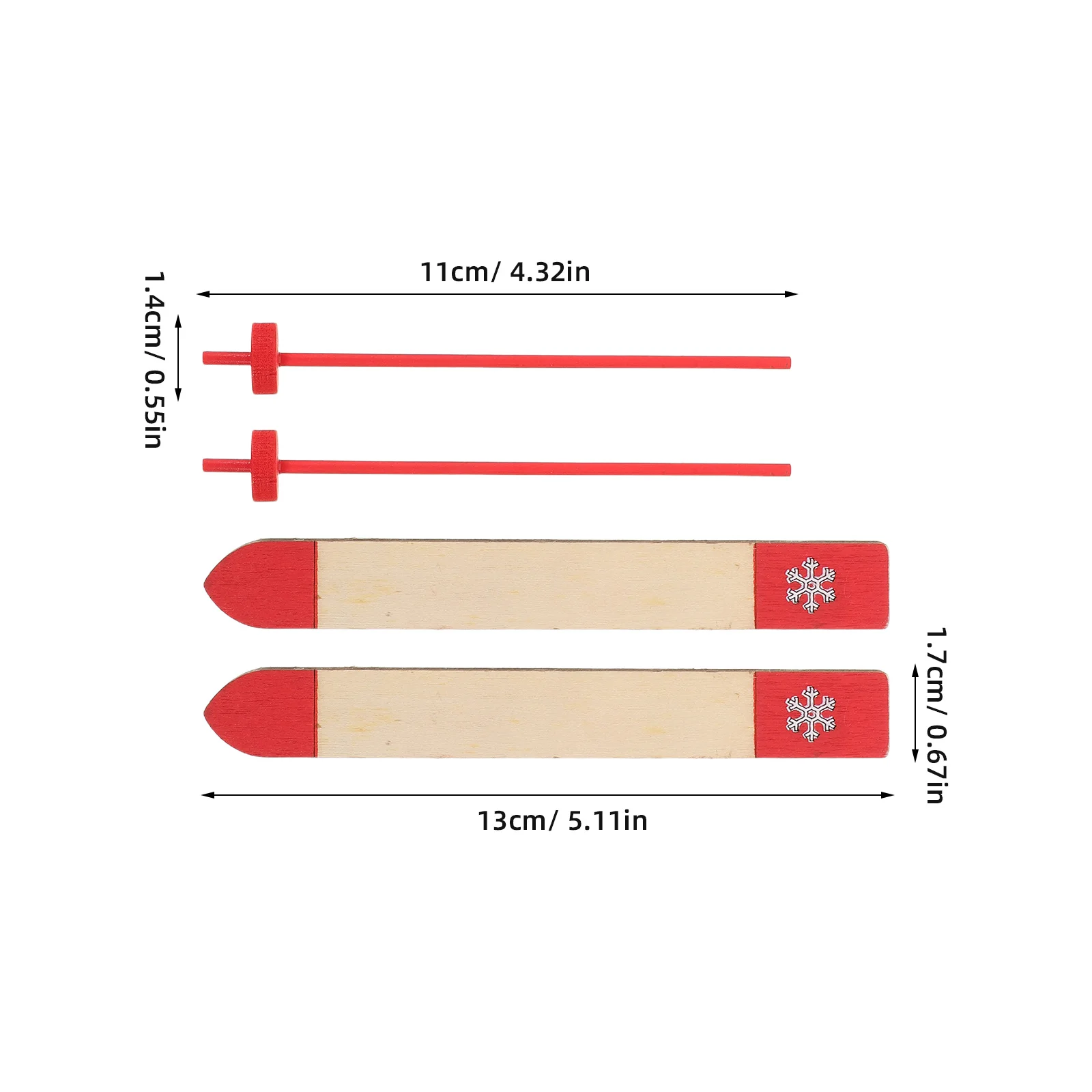 4-teiliges Miniatur-Holzskier-Set mit Stöcken für Kinder, Winter-Sport, Weihnachtsdekoration, Puppenhaus, Feiertagszubehör-Set