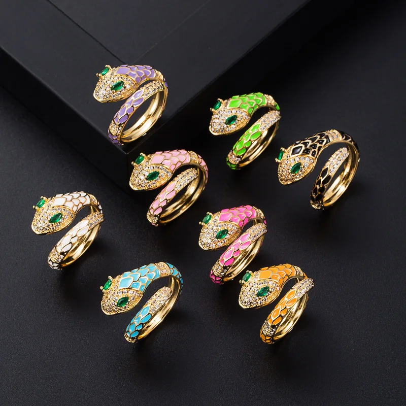 2023 New Europe And America INS Red Dripping Oil Snake Ring Copper Micro Inset Zircon Gold Personality Ring Female