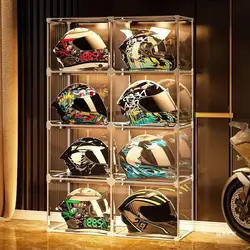 Modern Transparent Eco-Friendly Plastic Display Stand Cabinet Helmet Folding Showcase for Motorcycle Helmet Storage Shelf Rack