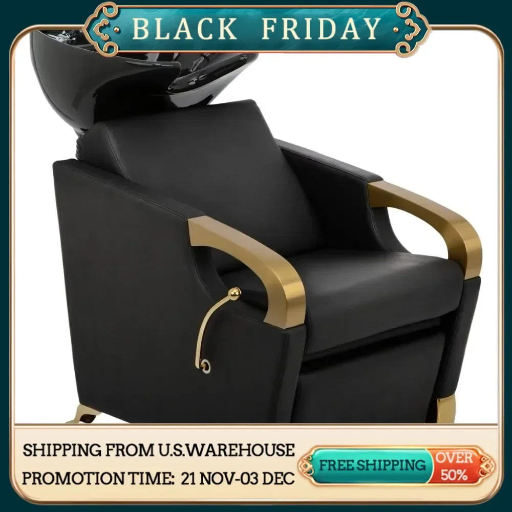 

Gold Shampoo Backwash Unit for Professional Salons,Durable Brushed Gold Arm Rests&Feet, Extra Wide Seat,Lever-Activated Leg Rest