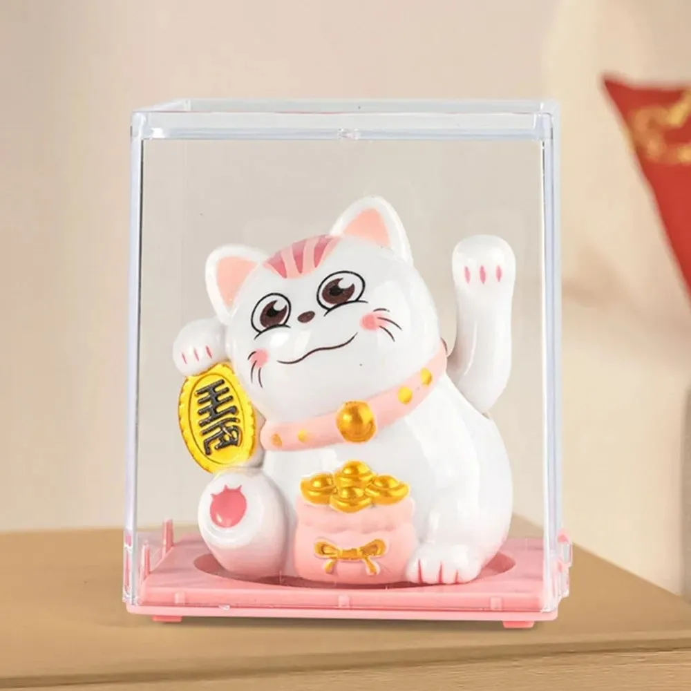 

Fortune Cat Light Energy Maneki-neko Welcoming Waving Hand Lucky Cat Figurines Plastic Desktop Ornament Gift